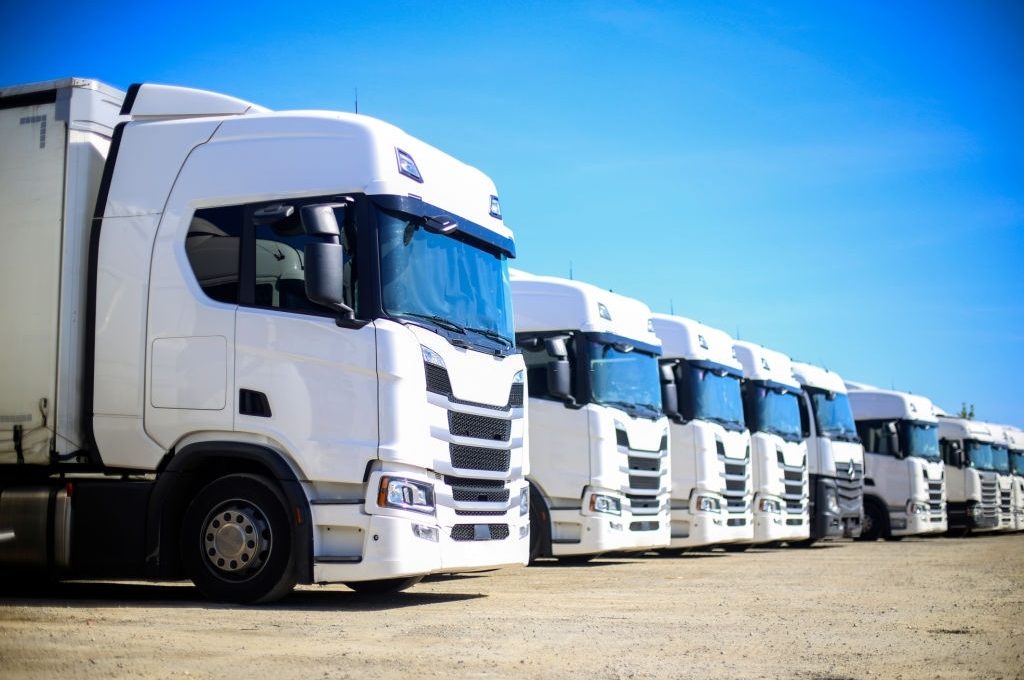Trucks on a parking lot.