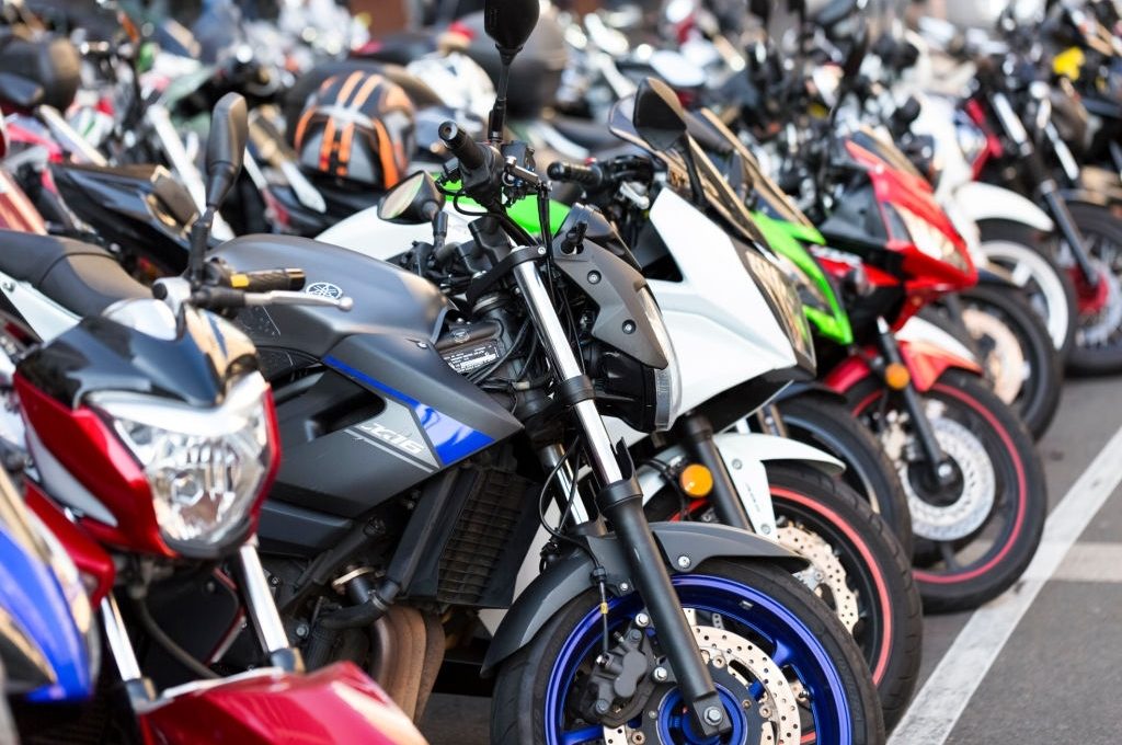 Sydney, Australia - September 18, 2017: Closeup parked motorcycles on Sydney street