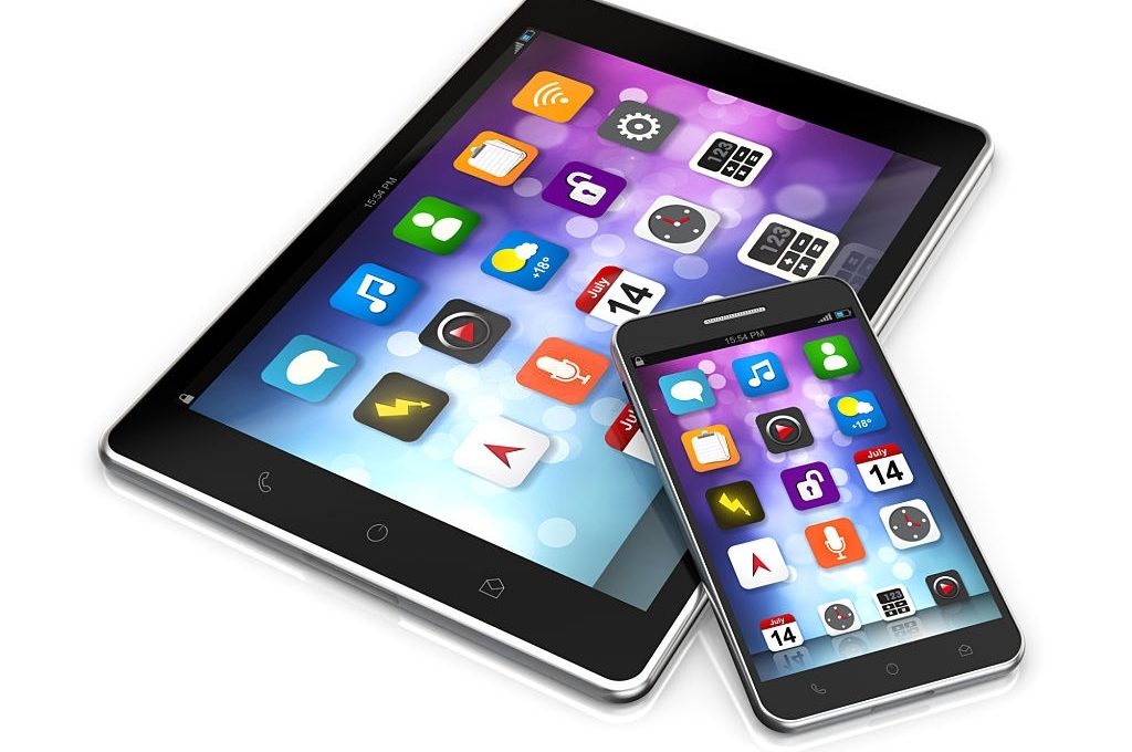 tablet and smartphone app screen isolated white background with clipping path